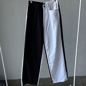 NWT Nasty Gal Black and White Colour Block Wide Leg Jean